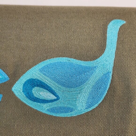 Serena & Lily Envelope Clutch Purse Peacock Embroidered Olive Green Canvas - Picture 12 of 13